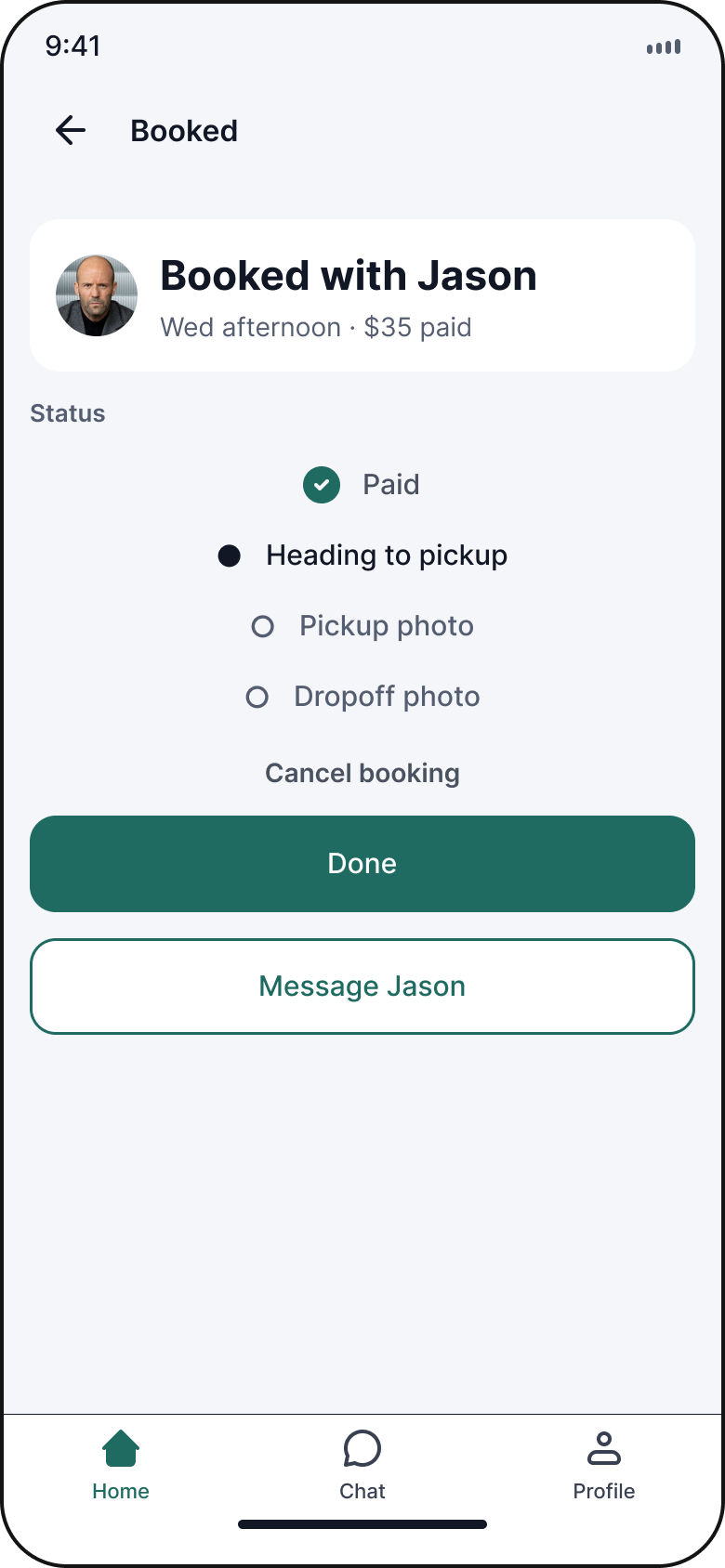 FirstPickup booking confirmation screen