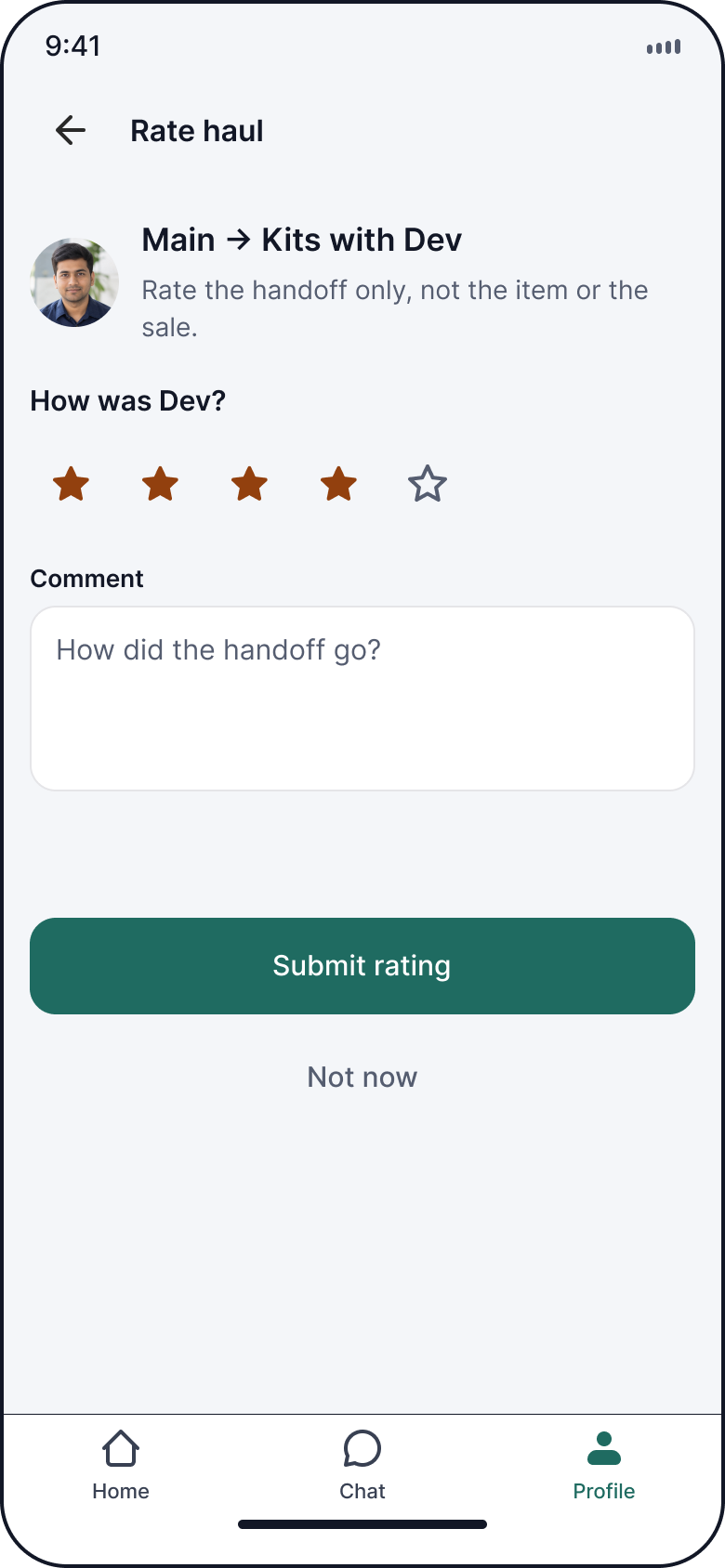 FirstPickup rate haul screen showing trip pricing